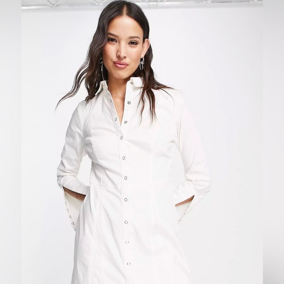 Free People flared sleeve denim mini dress in ivory Size XS NWT - Picture 2 of 8